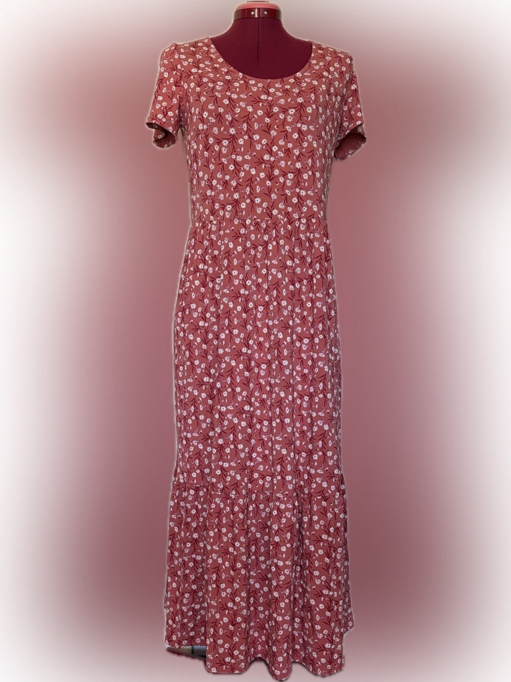 Seasalt Cornwall Kea Jersey Maxi Dress Terracotta Rose White Floral Short Sleeve